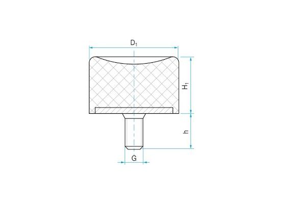 Pryžový doraz se šroubem RUBENA válcový - 50 x 28 typ DS-4 - M10 x 33